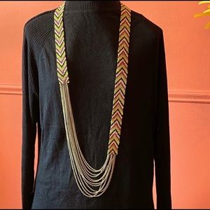 Unique woven beaded and silver chain necklace